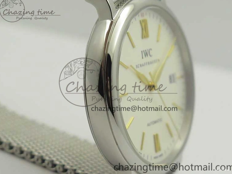 MIROTIME 0701 Breathable Portofino IW356501 SS V3 MK 1:1 Best Edition White Dial Gold Markers On SS Mesh Bracelet MIYOTA 7197